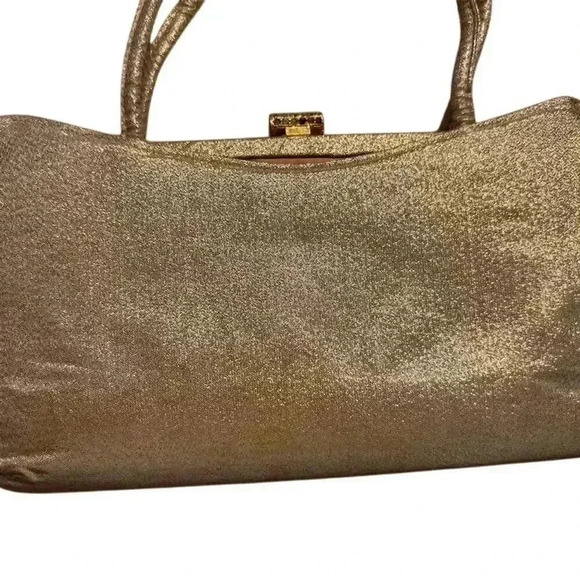 Admiral Vintage Gold Metallic Clutch with Ornate Clasp Formal Bag - Picture 5 of 6